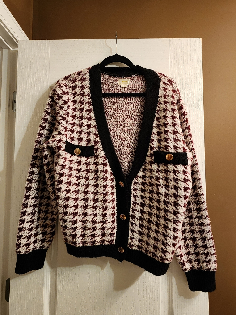 Maeve Houndstooth Cardigan Sweater size L